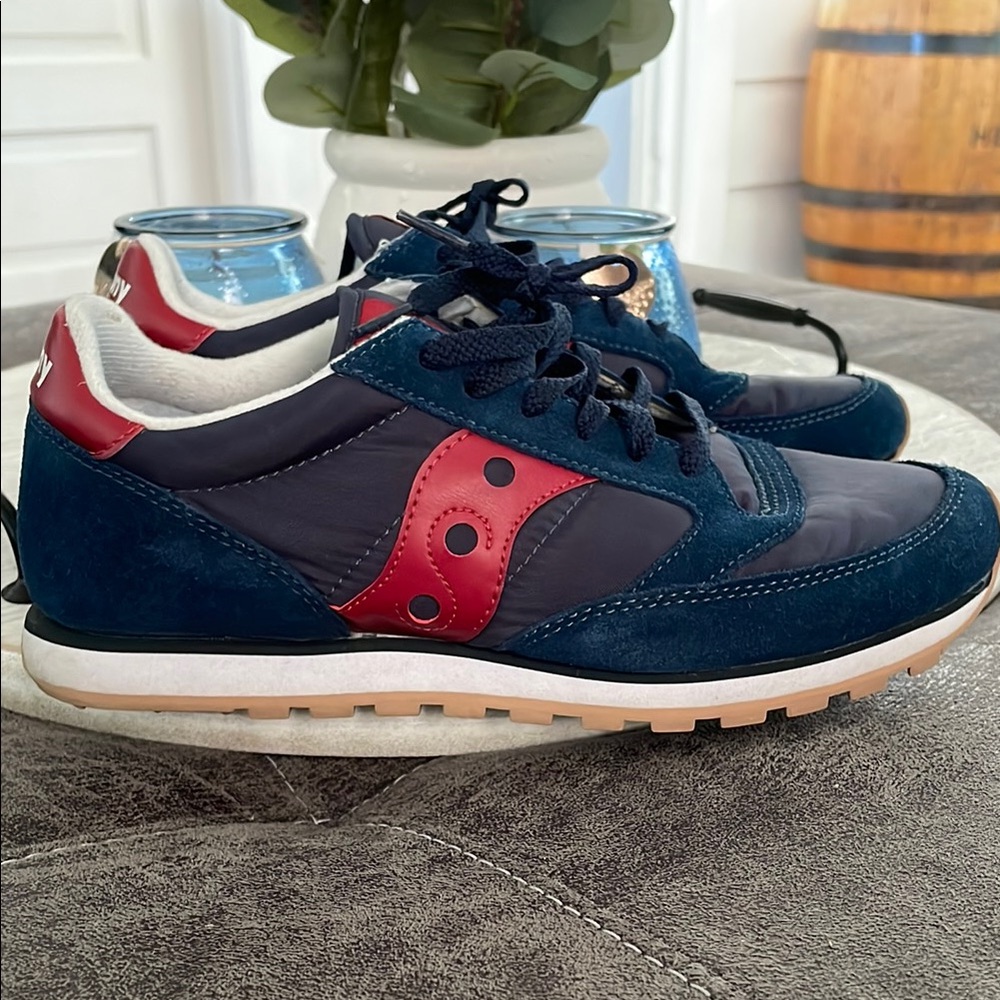 Saucony Men's Navy and Red Sneakers - Picture 2 of 5